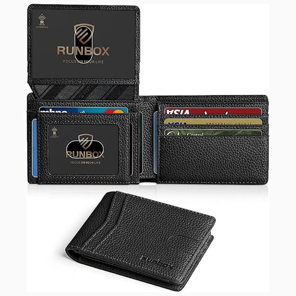 Wallet for Men Slim Rfid Leather 2 ID Window With Gift Box new litchi-black